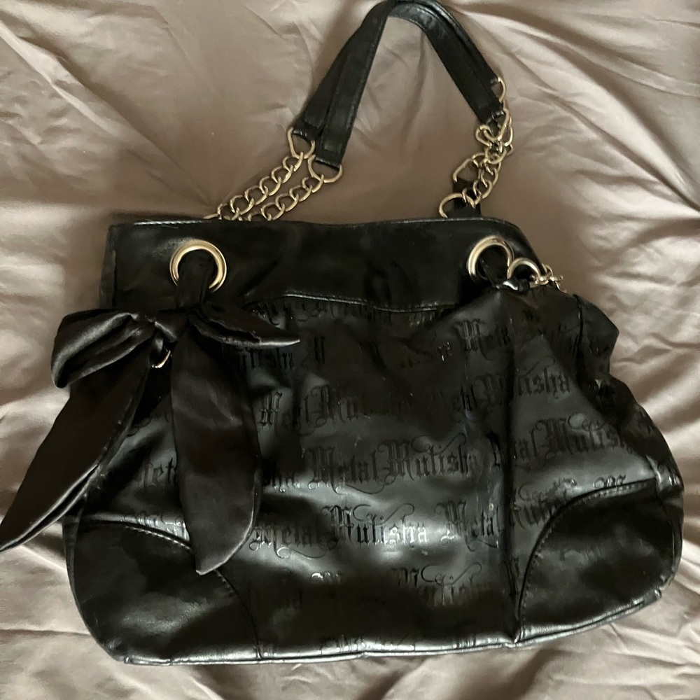 Metal Mulisha Black Shoulder Bag with Glossy Finish